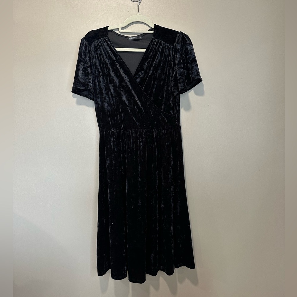 Mikarose Black Velvet Wrap Midi Dress - Women